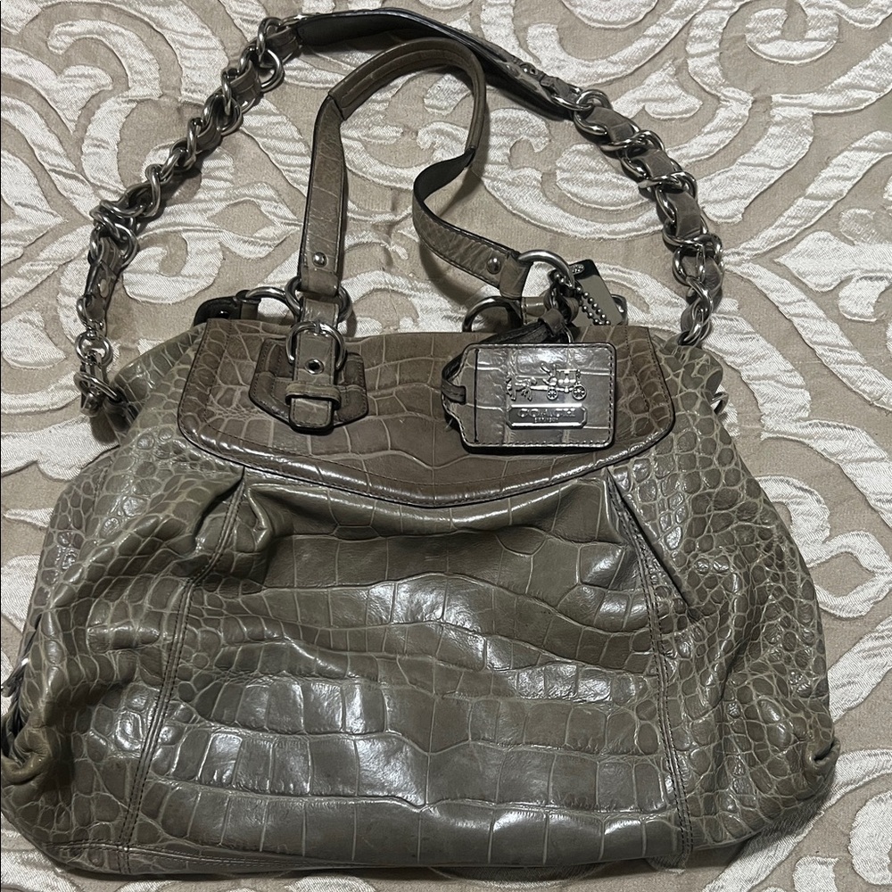 Coach Gray Crocodile-Embossed Shoulder Bag